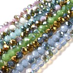 Chapelets de perles en rondelles facettées en verre électrolytique, jade d'imitation, demi-plaqué, couleur mixte, 8x5~6.5mm, Trou: 1mm, Environ 65~68 pcs/chapelet, 15.7~16.1 pouce (40~41 cm)