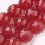 Natural Malaysia Jade Beads Strands, Dyed, Faceted, Round, Crimson, 10mm, Hole: 1.2mm, about 37pcs/strand, 14.9 inch