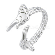 201 Stainless Steel Fishbone Wrap Open Cuff Ring for Women RJEW-N038-101P