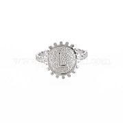 304 anillo redondo plano de acero inoxidable con letra inicial abierta para hombres y mujeres RJEW-S405-246P-L
