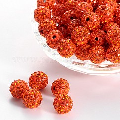 Perles de boule pavé disco , Perles de strass en argile polymère, Grade a, ronde, jacinthe, strass: pp13 (1.9~2mm), 6 rangs de strass, 10mm, Trou: 1.5mm