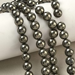 Stränge aus natürlichen Goldpyritperlen, glatte Runde, 8 mm, Bohrung: 1~1.2 mm, ca. 24~25 Stk. / Strang, 7.40~7.56'' (18.8~19.2 cm)