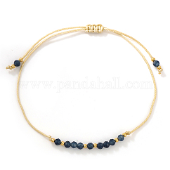Geflochtene Perlenarmbänder aus natürlichem Geburtsstein für Frauen, Saphir, mit Messing-Perlen, Innendurchmesser: 11 Zoll (28 cm)