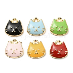 Charms aus vergoldeter Legierung, mit Emaille, Cadmiumfrei und Nickel frei und Bleifrei, Katzenform Charms, Mischfarbe, 11x11x3 mm, Bohrung: 1.6 mm