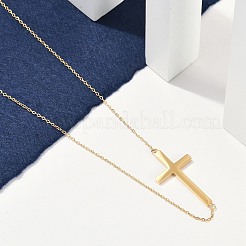 Ionenbeschichtung (IP) 304 Edelstahl Religion Kreuz Anhänger Kabel Kette Halsketten für Frauen&nbsp;NJEW-P320-07G