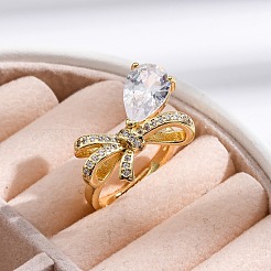Verstellbare Fingerringe aus Messing mit klaren Zirkonia für Damen&nbsp;RJEW-M028-09G