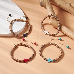 Braccialetto di perline intrecciate in turchese sintetico tinto e disco di cocco da donna&nbsp;BJEW-JB09353