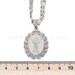 Colliers avec pendentif ovale en acier inoxydable 201 à motif vierge pour hommes et femmes&nbsp;NJEW-K283-22P