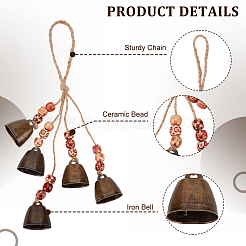 3 pendentif décoratif en forme de cloche en porcelaine et en fer&nbsp;HJEW-OC00090