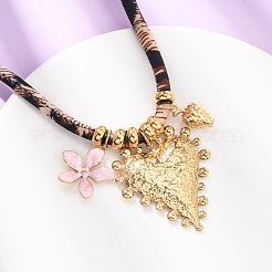 Collane con ciondolo a forma di cuore con fiore rosa in acciaio inossidabile 304 e stampa leopardata&nbsp;NJEW-F352-04G