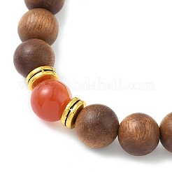 Stretch-Armbänder aus natürlichem gestreiftem Achat und runden Holzperlen für Männer und Frauen&nbsp;BJEW-JB12356-01