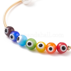 Bracciale rigido rotondo con perline malocchio con perle&nbsp;BJEW-JB08328