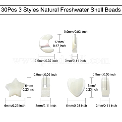 30pcs 3 Arten natürliche Süßwasser-Muschelperlen&nbsp;BSHE-CJ0001-09