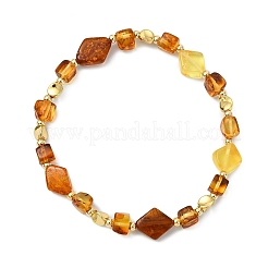 Elastische Armbänder aus natürlichem Bernstein und Messingperlen für Damen&nbsp;BJEW-JB13693