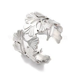 Bague ouverte en acier inoxydable 304 anti-ternissement avec motif feuille de ginkgo pour femme&nbsp;RJEW-K245-42P