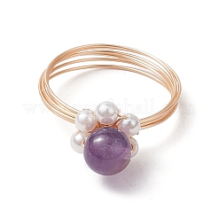 Runde natürliche Rosenquarz & grüner Aventurin & Amethyst & Karneol & Muschelkernperlen Fingerringe&nbsp;RJEW-TA00180