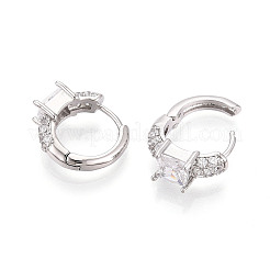 Boucles d'oreilles créoles carrées en laiton micro pavé de zircones cubiques transparentes&nbsp;EJEW-T048-44P