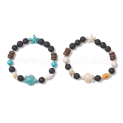 2 bracciale elastico da donna in turchese sintetico tinto&nbsp;BJEW-JB13198