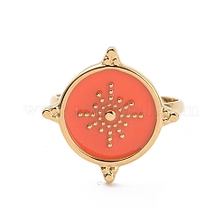 Ionenplattierung (IP) Emaille flach rund mit Sonnensiegel-Manschettenring&nbsp;RJEW-G265-07G