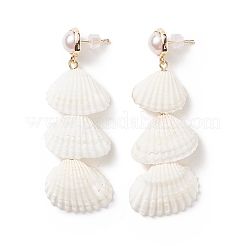 Natürliche spiralförmige Muschel- und Muschelperlen-Ohrstecker&nbsp;EJEW-TA00168
