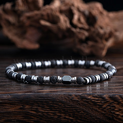Stretch-Armbänder aus natürlichem Lavastein mit runden Perlen für Männer&nbsp;QH2460