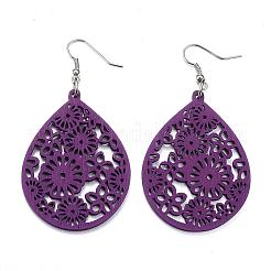 Boucles d'oreilles à la mode en bois de larme&nbsp;EJEW-F062-H