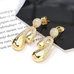 Pendientes de tuerca de circonita cúbica transparente con micro pavé de latón chapado en rack para mujer&nbsp;EJEW-C125-21D-G