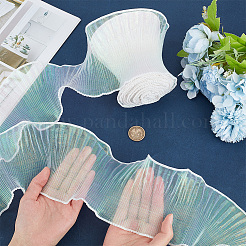 Ruban de garniture en dentelle plissée en polyester couleur sirène&nbsp;DIY-WH0419-43E