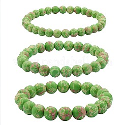 Ensemble de bracelets extensibles en perles rondes en jaspe impérial synthétique 3 pièces 3 tailles&nbsp;BJEW-SW00064-28