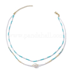 Collares de doble capa con cuentas de vidrio&nbsp;NJEW-MZ00070