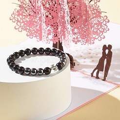Energie-Stretch-Armband aus natürlichem Obsidian und nichtmagnetischem synthetischem Hämatit mit runden Perlen für Männer und Frauen&nbsp;BJEW-JB06968-04