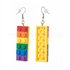 Boucle d'oreille pendante en acrylique opaque arc-en-ciel de style briques de jouet&nbsp;EJEW-JE04543
