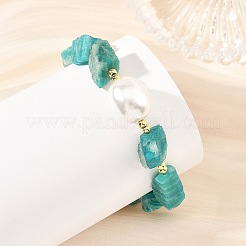 Bracciali di amazzonite naturale grezza e perle di conchiglia ovali&nbsp;BJEW-JB14389