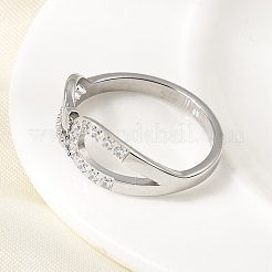 Bagues en acier inoxydable 304 micro pavé de zircones cubiques pour femmes&nbsp;RJEW-A104-01P
