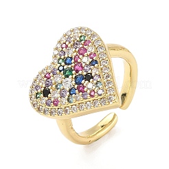 Anillos de puño con micro pavé de circonita cúbica en forma de corazón de latón para mujer&nbsp;RJEW-A069-12G-04