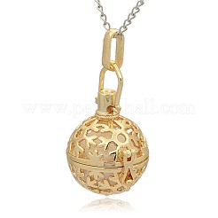 Pendentifs à cage ronde creuse en laiton doré&nbsp;KK-J232-09G