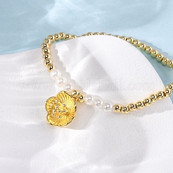 Bracelets à breloques en perles rondes en laiton pour femmes&nbsp;BJEW-A041-01G
