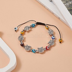 Braccialetto di perline intrecciate in vetro e lega con malocchio colorato a lume per donna&nbsp;BJEW-JB09267-03