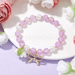 Braccialetti elasticizzati con perline rotonde in vetro imitazione perla e acrilico&nbsp;BJEW-JB10083-01