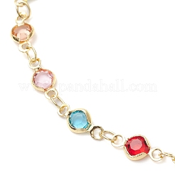 Tobilleras de cadena de eslabones redondos planos de colores de latón y vidrio&nbsp;AJEW-AN00731