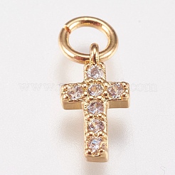 Messing Micro Pave Zirkonia kleine Kreuz Charms&nbsp;ZIRC-E147-62