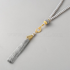 Decorazioni rotonde in vetro imitazione perla con perline&nbsp;AJEW-WH0460-139G-04
