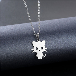 Colliers pendentifs en acier inoxydable en forme de chat&nbsp;PW-WGF5F36-01