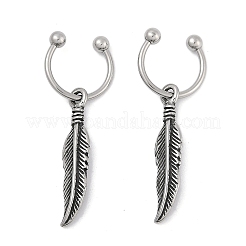 Pendientes de aro colgantes de acero inoxidable quirúrgico 316 con forma de pluma para mujer&nbsp;EJEW-G416-46AS