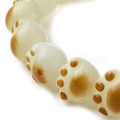 Braccialetto elasticizzato con perline di radice di bodhi naturale con stampa zampa di gatto&nbsp;BJEW-TA00457