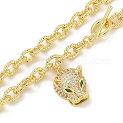 Collane a catena con ciondolo leopardo in zirconia cubica micro pavé in ottone&nbsp;NJEW-K385-01A-01