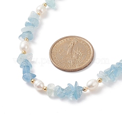 Scaglie di acquamarina naturale e collana con perline di perle&nbsp;NJEW-JN04008-04