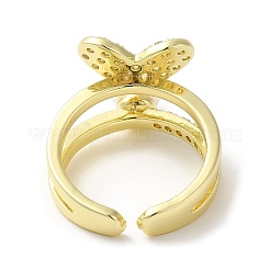 Herzförmiger offener Manschettenring aus Messing mit Mikropavé-Kubikzirkonia für Damen&nbsp;LS-RJEW-F154-03G-A