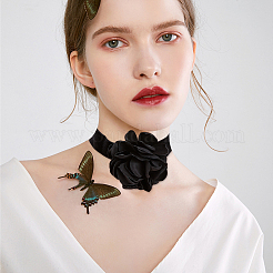Gothic Stoffblumenkordelarmband & Chokerhalskette&nbsp;NJEW-CP0001-04A