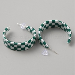 Orecchini a bottone con motivo scozzese in acrilico con 925 spilla in argento sterling&nbsp;EJEW-WH0004-88C